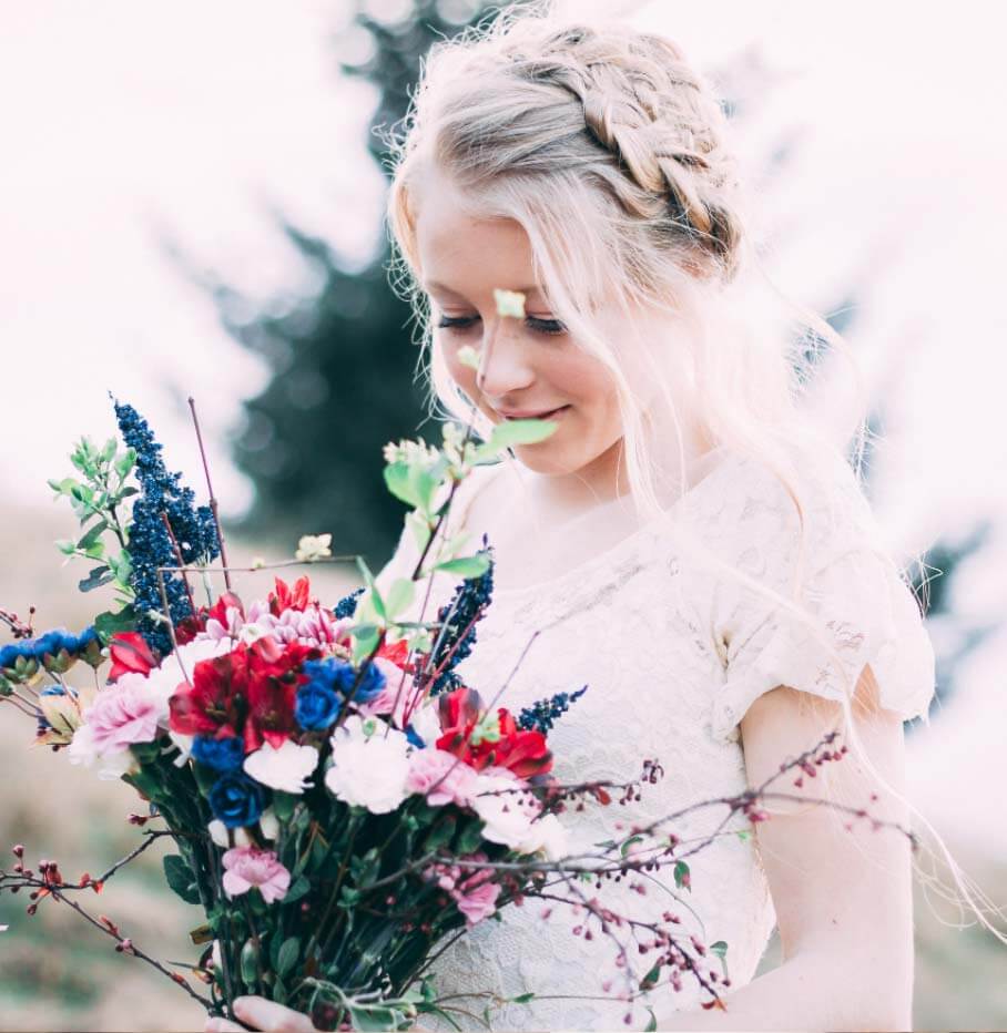 Model wearing a flower girls dress