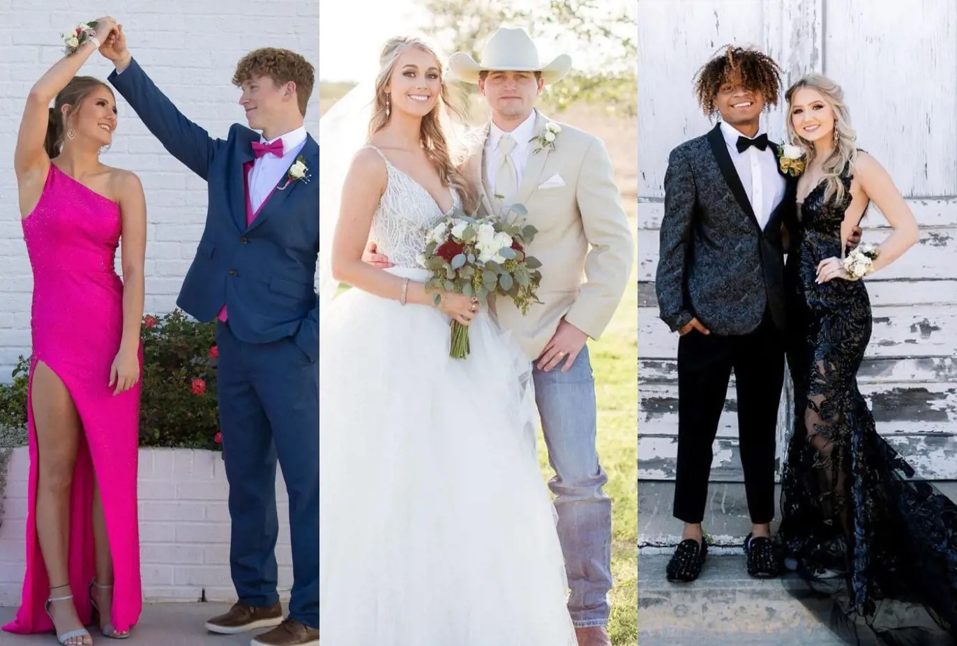 Сouple wearing a white gown and a black suit