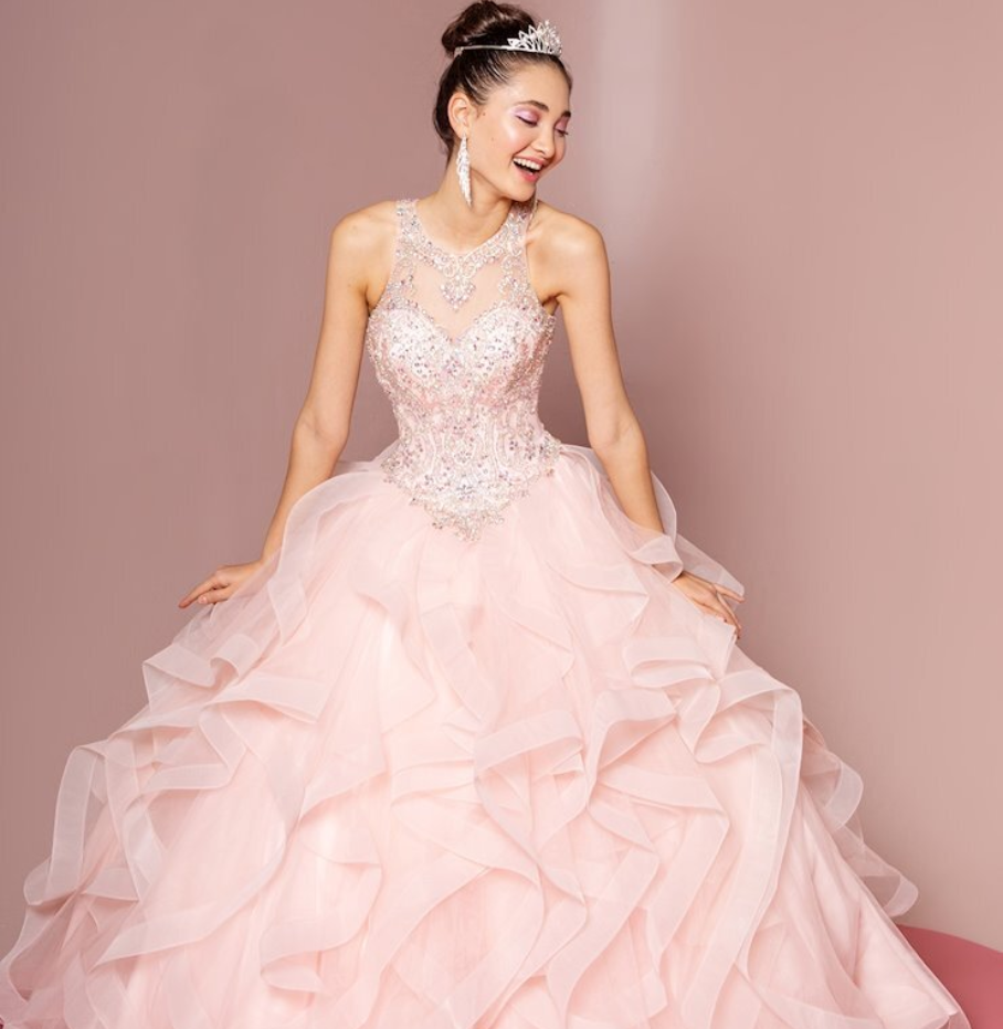 Model wearing a quinceanera dress
